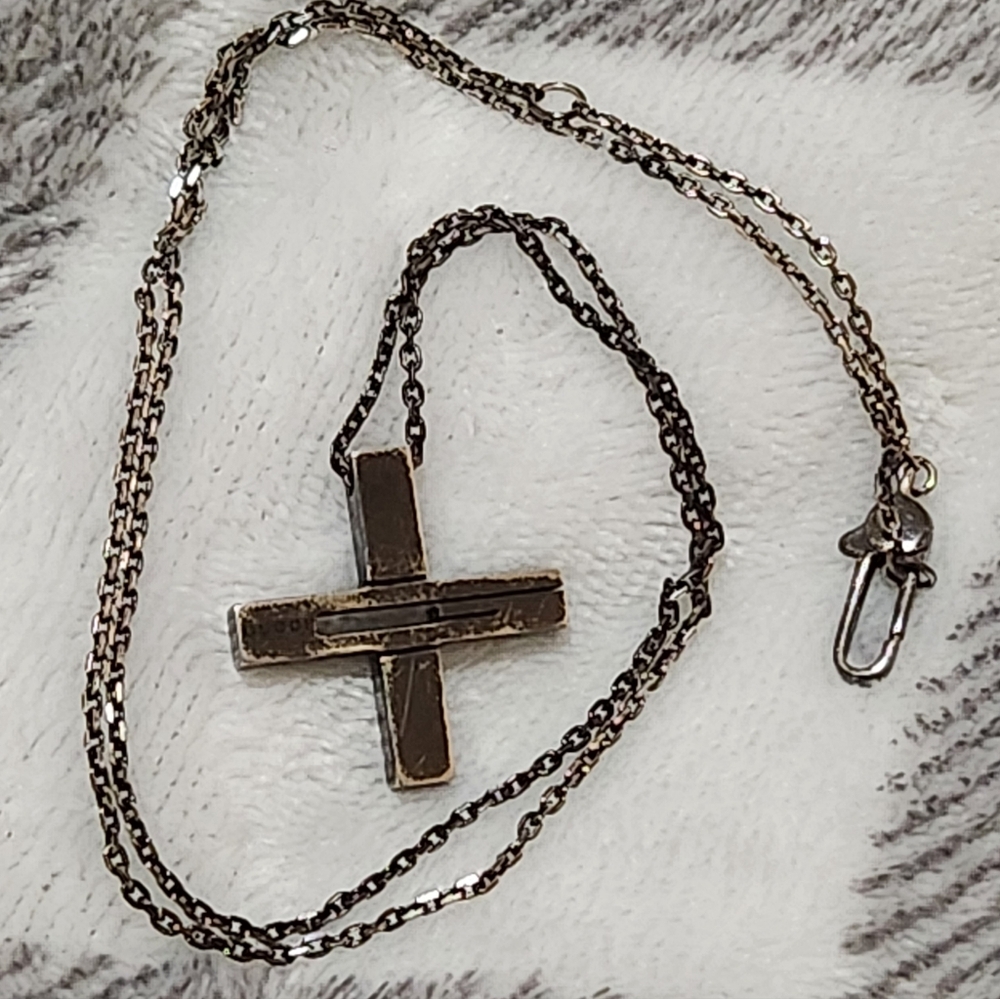 Gucci Cutout G Cross Necklace Black Ruthenium Sterling Silver - Picture 9 of 14